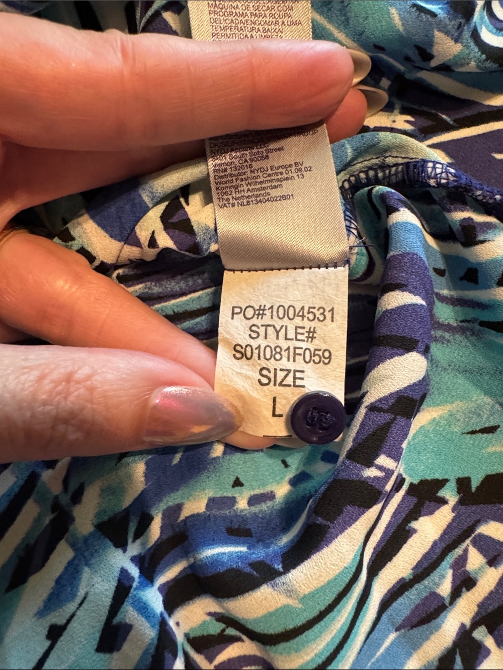 NYDJ Tropical Leaf Print Blouse in Blue and Teal - Picture 7 of 8